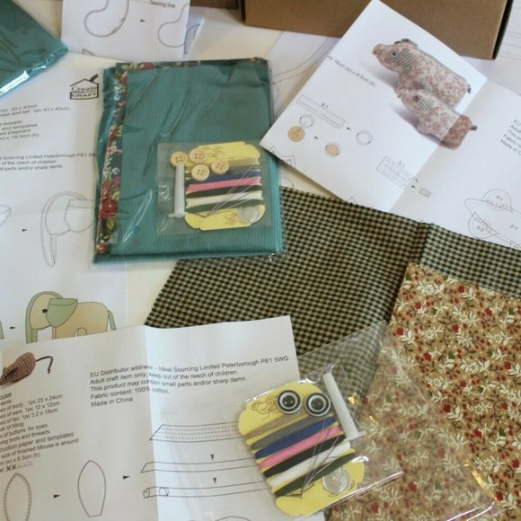 Sewing Craft Kits Stuffed Animals Calico Patchwork Teddy Bears Elephant - Picture 3 of 10